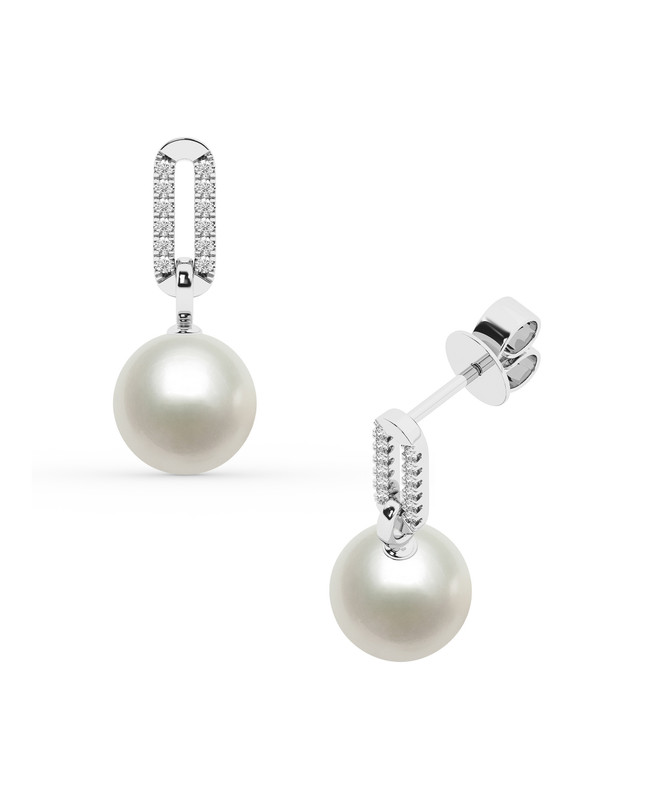 Lab Diamond Link & Freshwater Pearl Drop Earrings