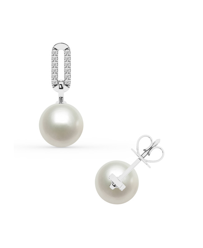 Lab Diamond Link & Freshwater Pearl Drop Earrings