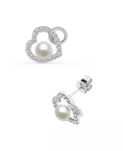 Lab Diamond Heart & Freshwater Pearl Earrings