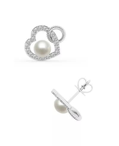 Lab Diamond Heart & Freshwater Pearl Earrings