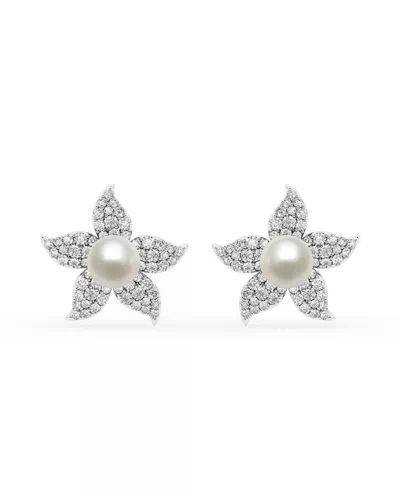 Petal Lab Diamond & Freshwater Pearl Stud Earrings