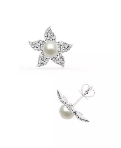 Petal Lab Diamond & Freshwater Pearl Stud Earrings