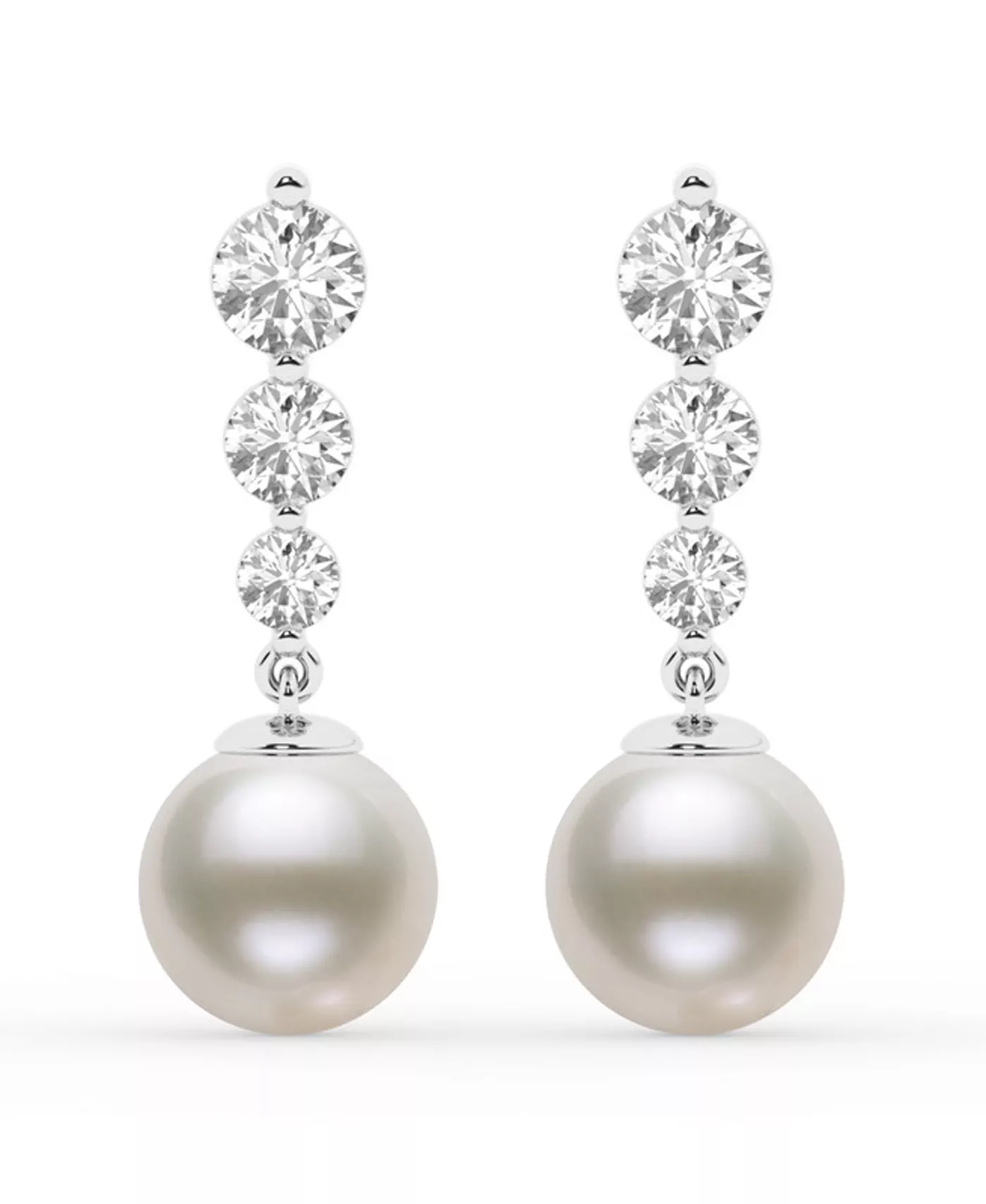 Graduated Lab Diamond & Freshwater Pearl Drop Earrings