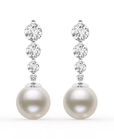 Graduated Lab Diamond & Freshwater Pearl Drop Earrings