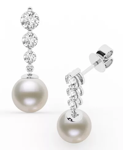 Graduated Lab Diamond & Freshwater Pearl Drop Earrings