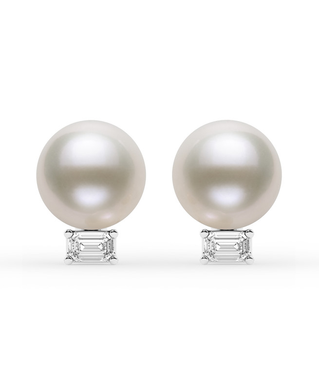 Emerald Lab Diamond & Freshwater Pearl Stud Earrings (1 ct. tw.)