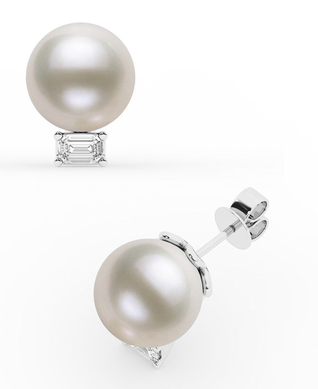 Emerald Lab Diamond & Freshwater Pearl Stud Earrings (1 ct. tw.)
