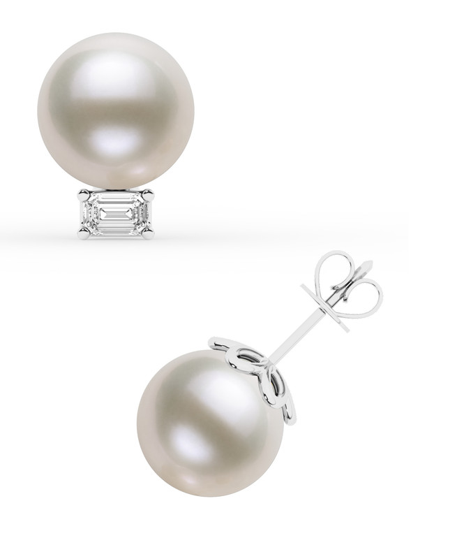 Emerald Lab Diamond & Freshwater Pearl Stud Earrings (1 ct. tw.)