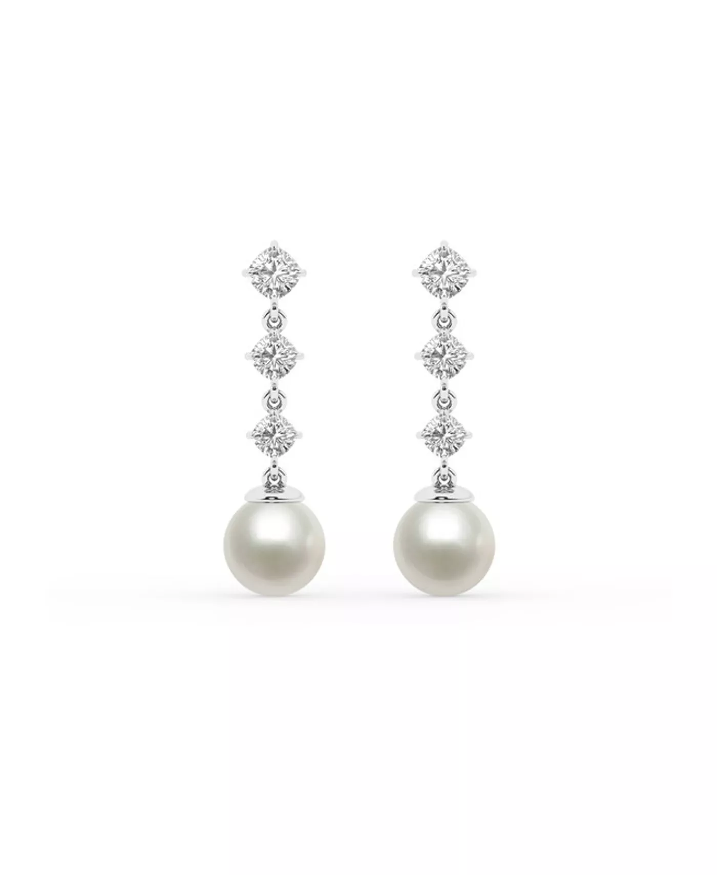 Round Lab Diamond & Freshwater Pearl Drop Earrings