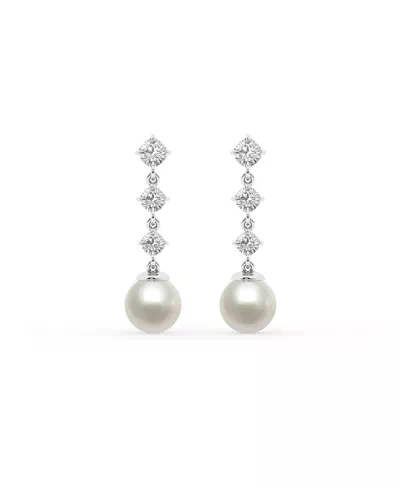 Round Lab Diamond & Freshwater Pearl Drop Earrings