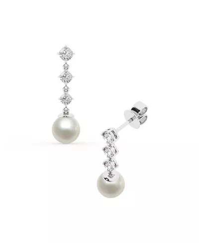 Round Lab Diamond & Freshwater Pearl Drop Earrings