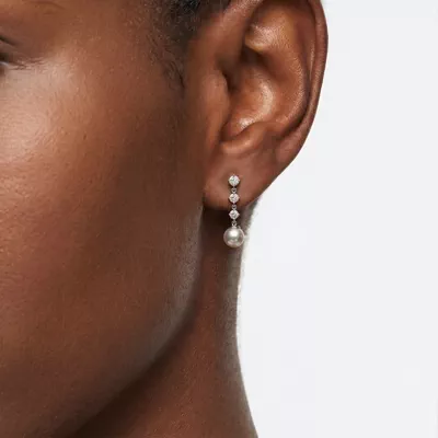 Round Lab Diamond & Freshwater Pearl Drop Earrings