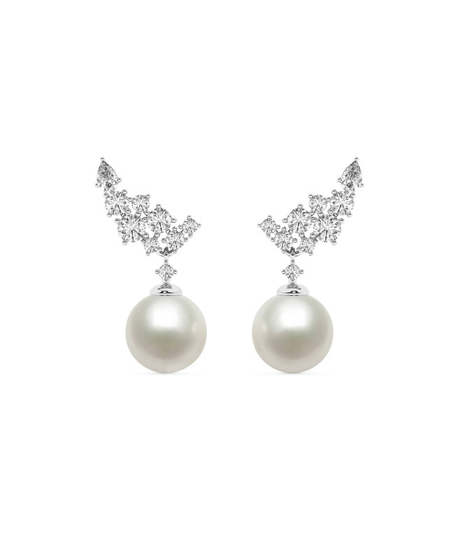Lab Diamond Cascade & Freshwater Pearl Drop Earrings