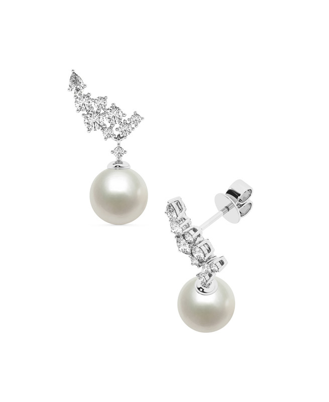 Lab Diamond Cascade & Freshwater Pearl Drop Earrings