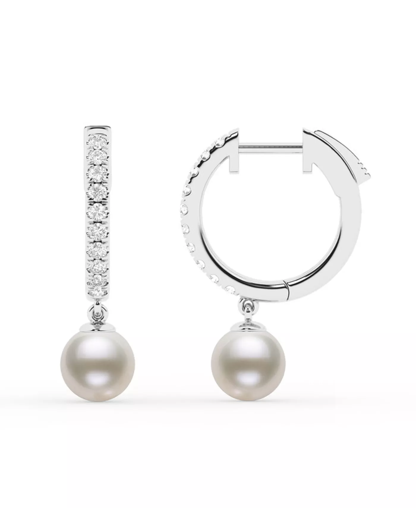 Lab Diamond Huggie & Freshwater Pearl Drop Earrings