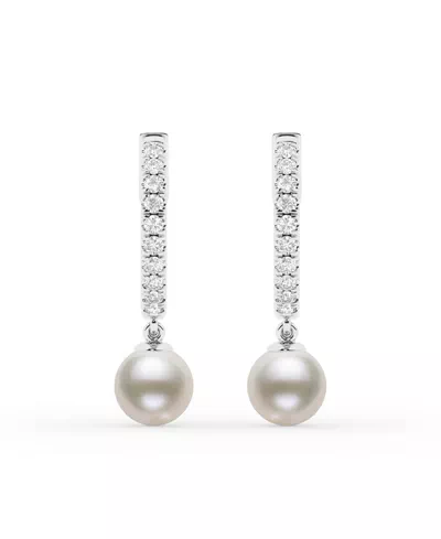 Lab Diamond Huggie & Freshwater Pearl Drop Earrings