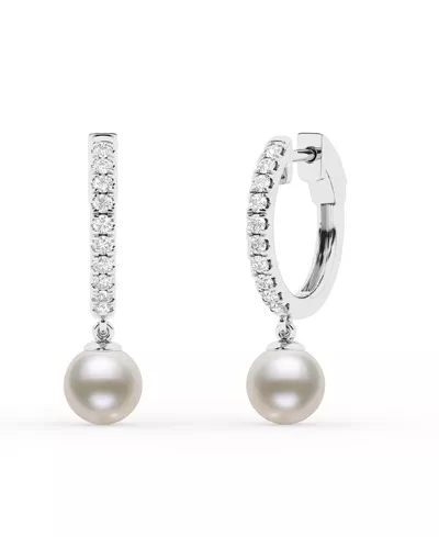 Lab Diamond Huggie & Freshwater Pearl Drop Earrings