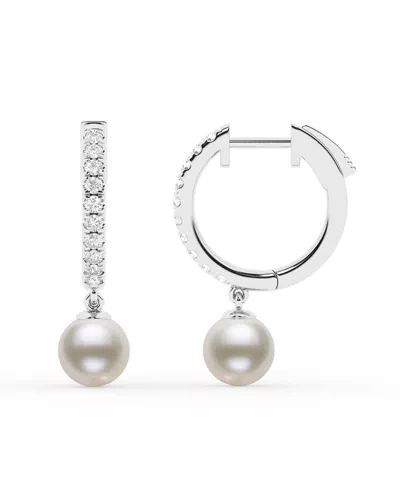 Lab Diamond Huggie & Freshwater Pearl Drop Earrings
