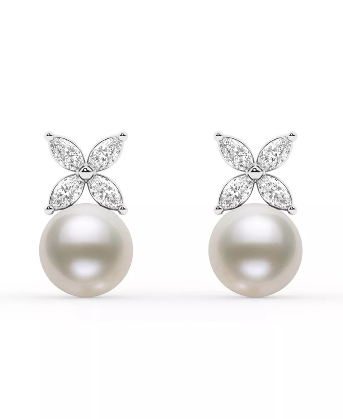 Marquise Floral Lab Diamond & Freshwater Pearl Earrings