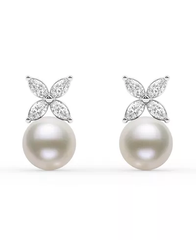 Marquise Floral Lab Diamond & Freshwater Pearl Earrings