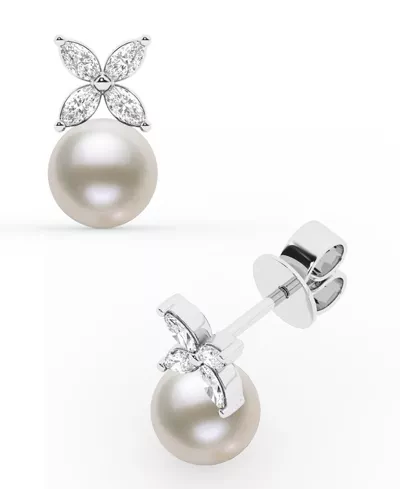 Marquise Floral Lab Diamond & Freshwater Pearl Earrings