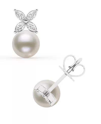 Marquise Floral Lab Diamond & Freshwater Pearl Earrings