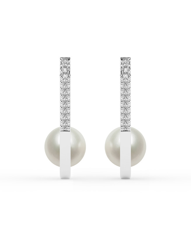 Lab Diamond U-Hoop & Freshwater Pearl Earrings