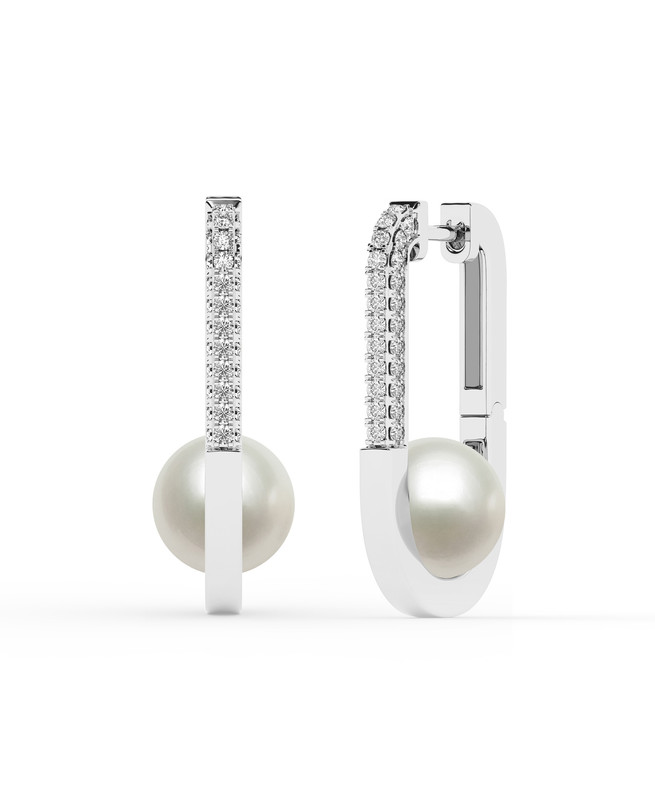 Lab Diamond U-Hoop & Freshwater Pearl Earrings