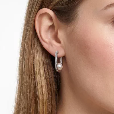 Lab Diamond U-Hoop & Freshwater Pearl Earrings