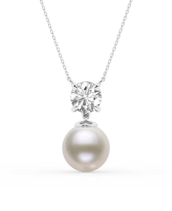 Round Lab Diamond & Freshwater Pearl Necklace (1 ct.)