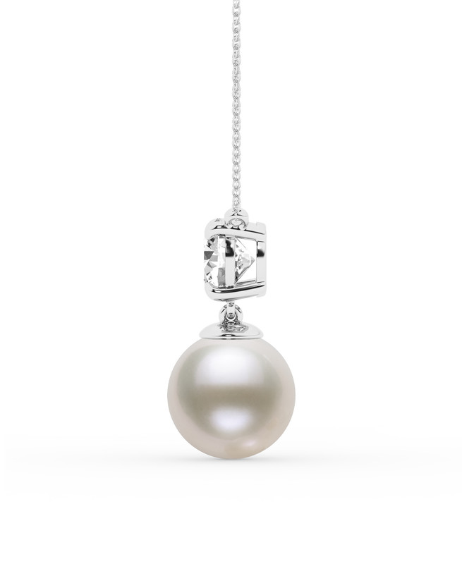 Round Lab Diamond & Freshwater Pearl Necklace (1 ct.)