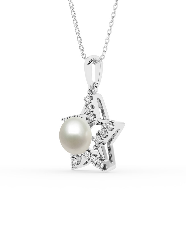 Lab Diamond Star & Freshwater Pearl Necklace