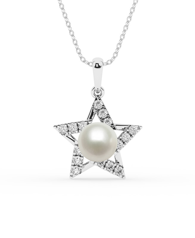 Lab Diamond Star & Freshwater Pearl Necklace