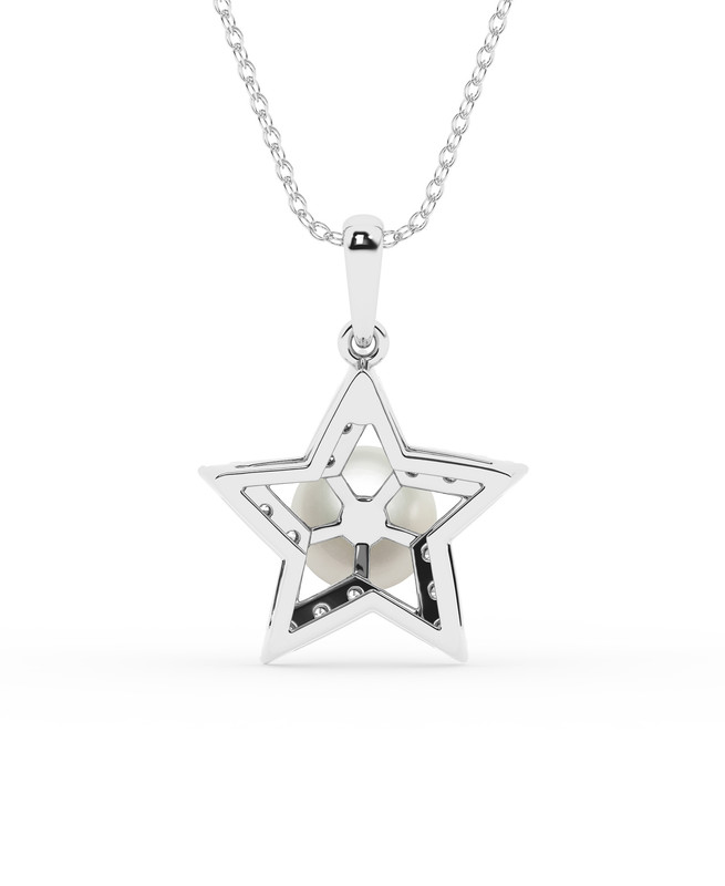 Lab Diamond Star & Freshwater Pearl Necklace
