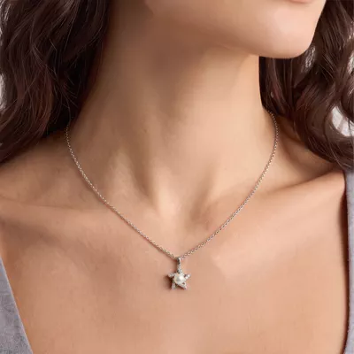 Lab Diamond Star & Freshwater Pearl Necklace