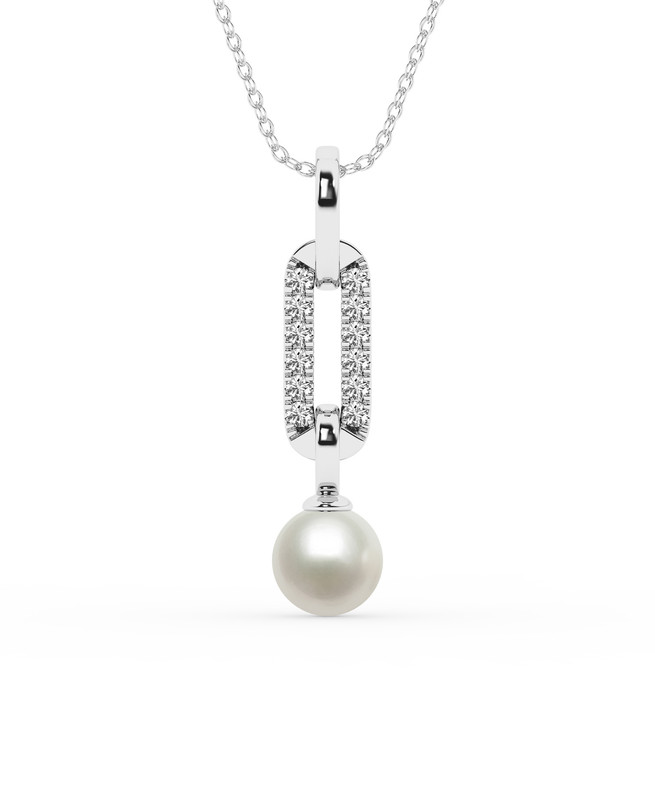Lab Diamond Link & Freshwater Pearl Necklace