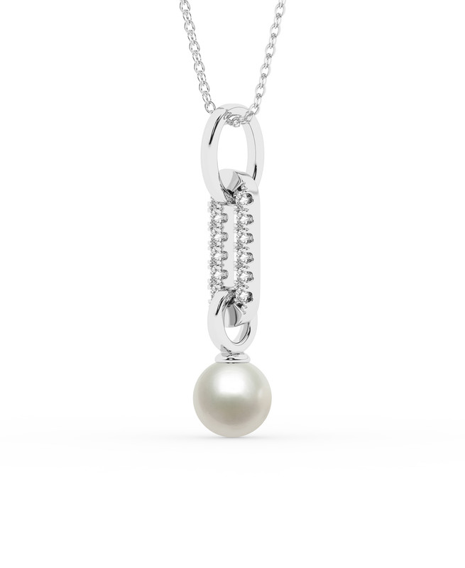 Lab Diamond Link & Freshwater Pearl Necklace