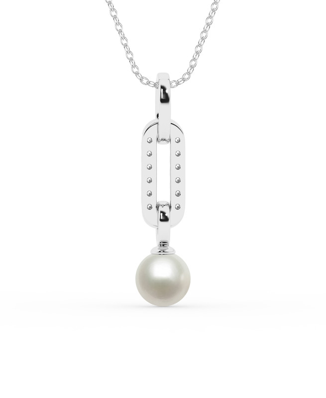 Lab Diamond Link & Freshwater Pearl Necklace