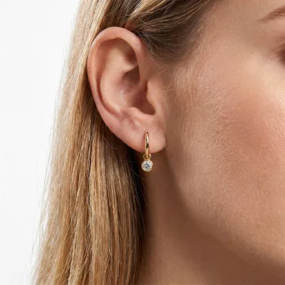 Bezel Dangle Lab Diamond Huggie Earrings