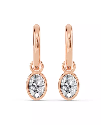 Bezel Dangle Oval Lab Diamond Huggie Earrings