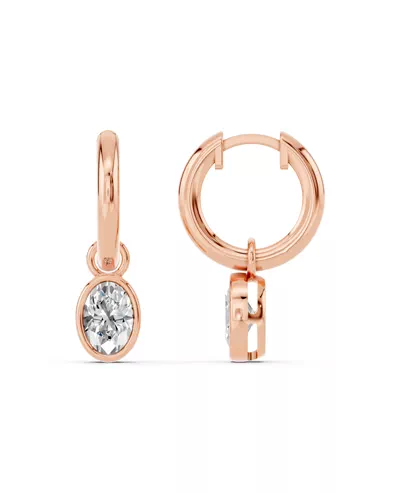 Bezel Dangle Oval Lab Diamond Huggie Earrings