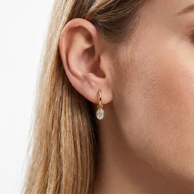 Bezel Dangle Oval Lab Diamond Huggie Earrings