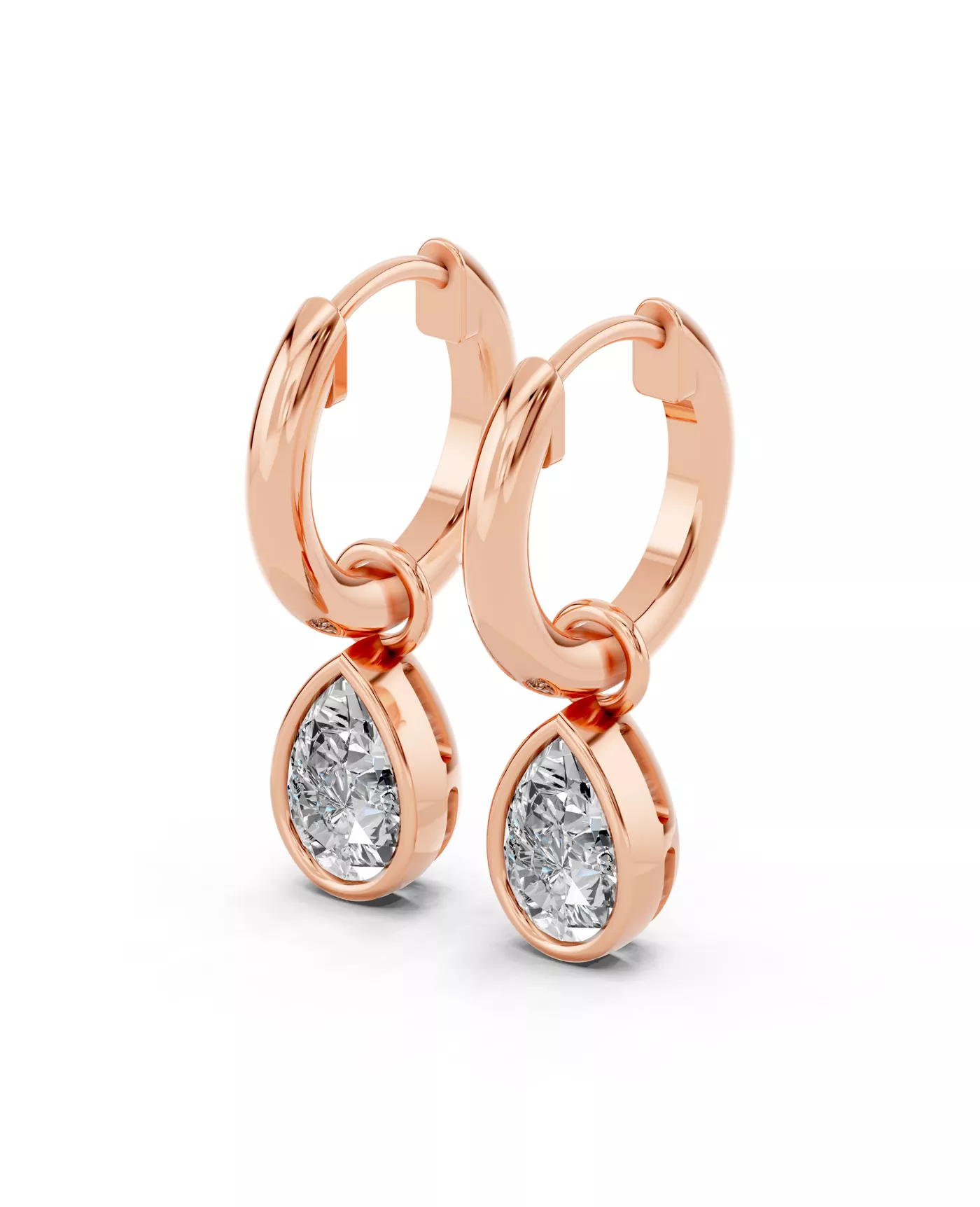 Bezel Dangle Pear Lab Diamond Huggie Earrings