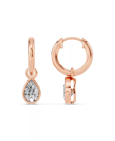 Bezel Dangle Pear Lab Diamond Huggie Earrings
