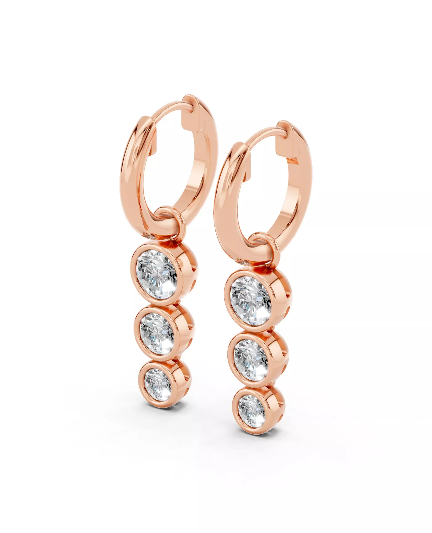 Bezel Triple Dangle Lab Diamond Huggie Earrings
