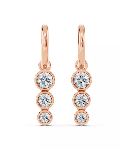 Bezel Triple Dangle Lab Diamond Huggie Earrings