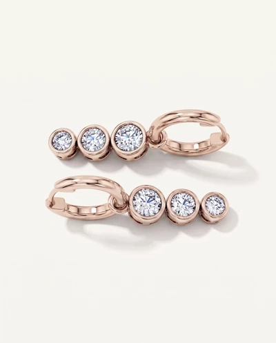 Bezel Triple Dangle Lab Diamond Huggie Earrings