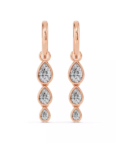 Bezel Triple Dangle Pear Lab Diamond Huggie Earrings