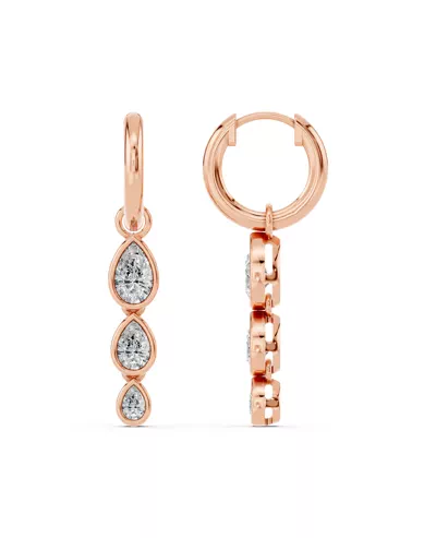 Bezel Triple Dangle Pear Lab Diamond Huggie Earrings