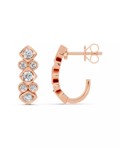 Geometric Bezel Lab Diamond J-Hoop Earrings
